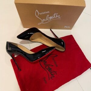 Authentic Christian Louboutin Kate 100 MM Black Patent Leather Pumps size 8.5